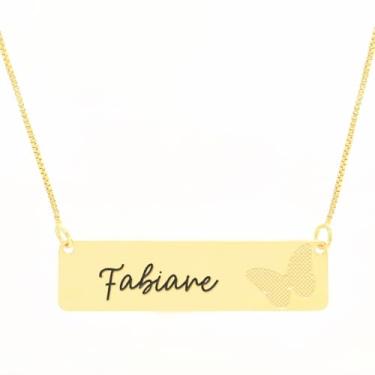 Imagem de Colar Personalizado Borboleta Gravação Nome Fabiane Banhado Ouro 18K - 999014312