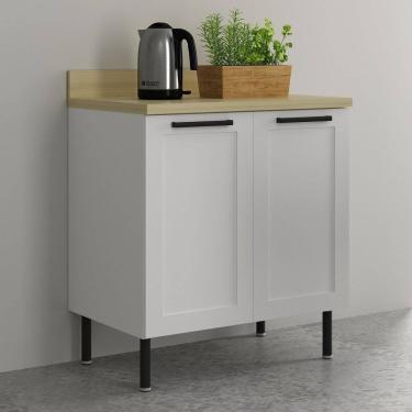 Imagem de Balcão 80cm em Mdf com 2 Portas Tampo e 1 Prateleira Cz Branco/Carvalho Tropical