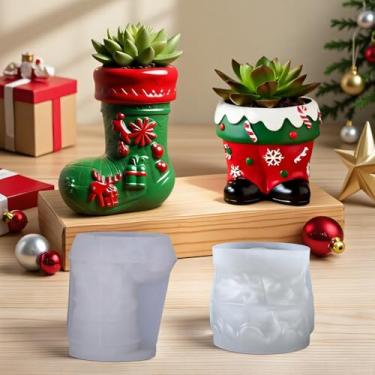 Imagem de AIMLOT 2 peças de moldes de resina, suporte de vela para sapatos de Natal, moldes de silicone para fundição de resina, concreto de cimento, gesso, artesanato de resina faça você mesmo, molde de