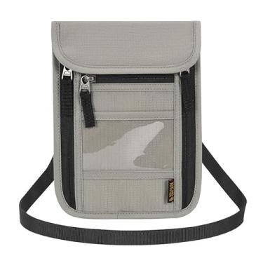 Imagem de ROOSALANCE Porta-passaporte para viagem, bolsa de pescoço carteira de viagem com bloqueio RFID, Cinza
