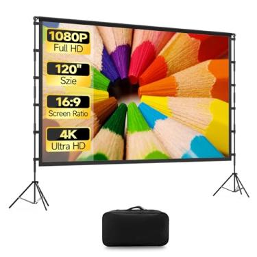 Imagem de KSAN Tela de Projeção de 120" com Suporte(Suporte de Alumínio) Tela de Projetor Portátil de Filme Anti-Rugas Dobrável 16:9 com Bolsa de Transporte para Home Theater Interno e Externo, Festa, Escritóri