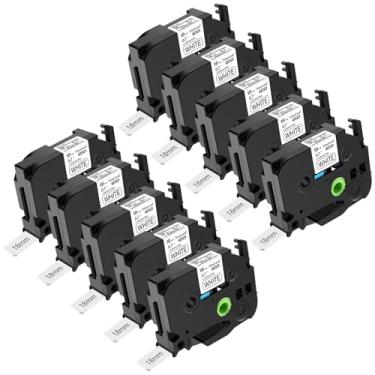 Imagem de NineLeaf Fita adesiva 10PK 18 mm compatível com Brother P-Touch TZe-241 18 mm 0,7'' branco laminado TZe241 TZ-241 3/10.2 cm preto sobre branco TZe TZ fita para etiquetadora Ptouch PT-D400 D410 D460BT