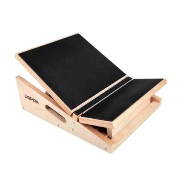 Imagem de rockible Maca de prancha inclinada de madeira, prancha inclinada de equilíbrio profissional, cunha elástica para panturrilhas, joelhos, tornozelo, academia em