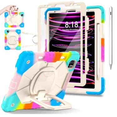 Imagem de Capa Para iPad Pro 11", para iPad Air 4ª e 5ª Geração 10,9", Case Anti Impacto com Suporte para Pencil, Com Alça de Ombro (Colorido, Com Caneta Touch e Película de Vidro)