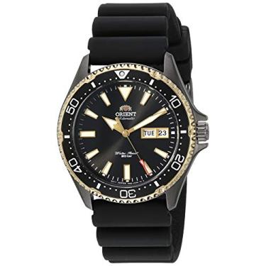 Imagem de Relógio Masculino Orient Kamasu de Aço Inoxidável Japonês, Dois tons preto/dourado - Pulseira de borracha