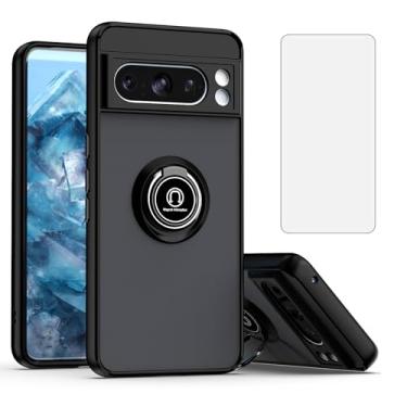 Imagem de Furill Capa de celular para Google Pixel 9 Pro XL fosca translúcida com protetor de tela de vidro temperado, anel de dedo giratório suporte magnético para carro capa celular Pixel9 9Pro 9ProXL nove