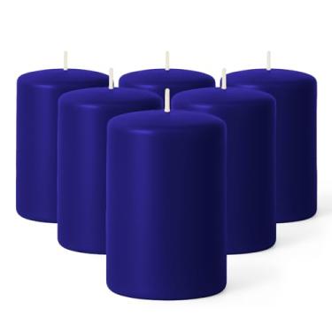 Imagem de Biedermann & Sons Conjunto de 6 velas de pilar alto sem cheiro de 7,6 cm x 10 cm de comprimento – azul royal, cera natural, ambiente, presentes