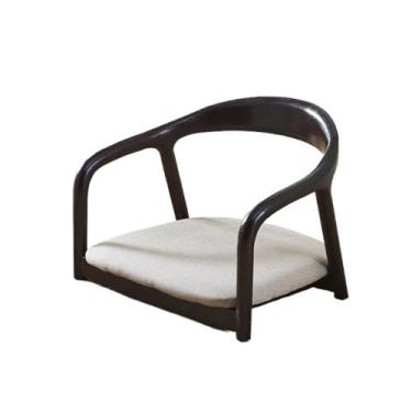 Imagem de GRFIT Cadeira de chão portátil, cadeiras de tatame estilo chinês cadeira de chão portátil, cadeira baixa de tatame de madeira maciça com encosto cadeira de chão sem pernas com almofada confortável