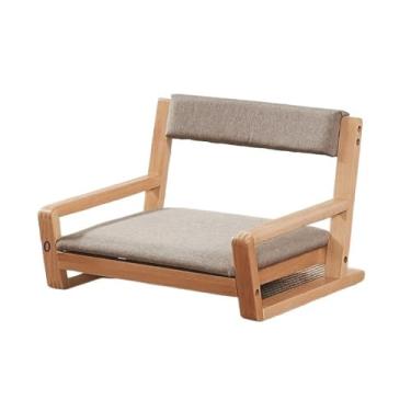 Imagem de Cadeira de chão portátil, cadeira de piso de meditação de madeira, cadeira de tatame de encosto sem pernas, cadeira de chão com janela de sacada para sala de estar, quarto, varanda (cor: natureza com