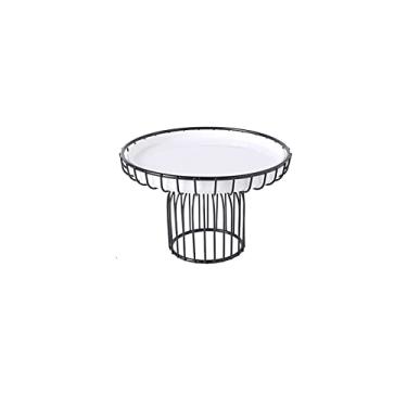 Imagem de Suporte de bolo de ferro para exibição de bolo bandeja alta de bolo de cerâmica bandeja redonda para lanches enfeite de mesa de sobremesa prato de pastelaria suporte de exibição de bolo prato de bolo