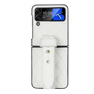 Imagem de Capa dobrável de couro com faixa de pulso para Samsung Galaxy Z Flip 3 4 5 6 capa, branca, para Z Flip6