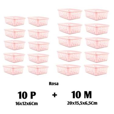 Imagem de Kit 20 Cestos Multiuso Organizador 10 M + 10 Pequeno Rosa - 123 Organi