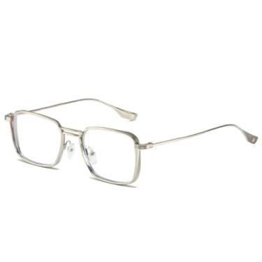 Imagem de Óculos de sol retrô quadrado feminino com armação de metal, óculos de sol fashion com proteção UV400, masculino e punk (prata transparente)