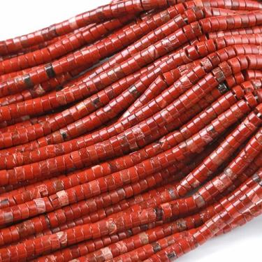 Imagem de 2 x 4 mm, 155 peças, cilindro de tubo de jaspe vermelho chinês, Rondelle, abaco, disco, espaçador, contas soltas para fabricação de joias