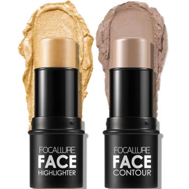 Imagem de FOCALLURE 2 peças de bastão de contorno de creme mineral, iluminador hidratante e caneta bronzeadora, lápis antiaderente, brilho facial e sombreado, maquiagem iluminadora facial de deslizamento suave