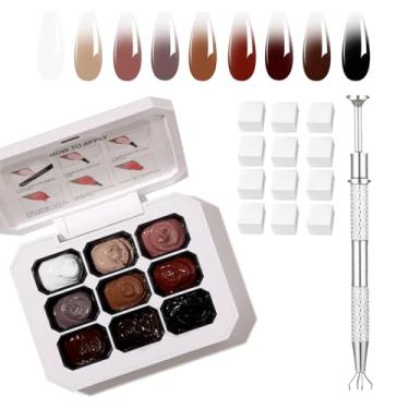 Imagem de SMSMYXF Conjunto de esmalte de unhas de gel Ombre da Finger Secret, 9 cores, kit de gel de pintura gradiente UV com guia de aplicação (OMBRE-6, 1 conjunto)