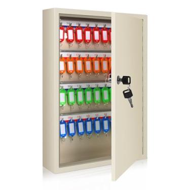 Imagem de SHANTRA Armário de chaveiro, suporte de parede com 64 posições, organizador de armário de chaves com trava de metal - caixa de armazenamento de chaves com etiquetas de chave, cofre ajustável para