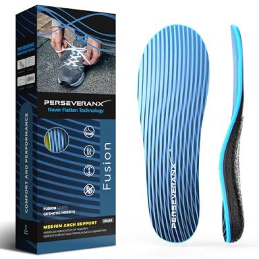 Imagem de PerseveranX Palmilhas para fascite plantar, órtese de suporte de arco, alivia pés planos, arco médio, dor nos pés, tecnologia de camada dupla para conforto e desempenho