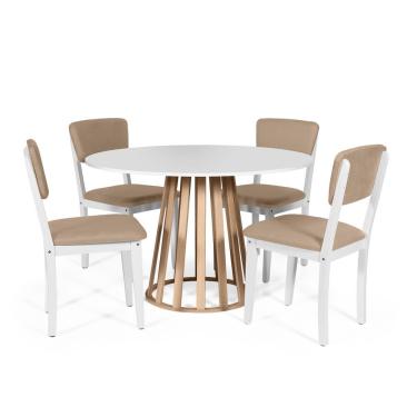 Imagem de Mesa De Jantar Redonda Gabi Bran/jade Com 4 Cadeiras Estofadas Ella Branco/marrom Claro