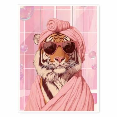 Imagem de Arte de parede de banheiro de tigre rosa – Tela de impressão animal moderna, decoração rosa estética preppy, pôster de tigre feminino maximalista para decoração de parede de banheiro ou banheiro - 28