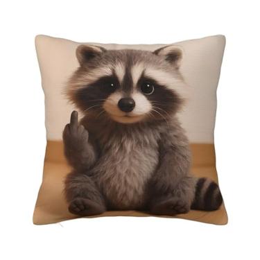 Imagem de Beanstack Linda fronha de pelúcia de vaca Highland com dedo médio - Almofada fofa de pelúcia de dedo médio The Attitude Squad Funny Middle Rebellious Office Desk 45,7 x 45,7 cm (estilo-guaxinim)