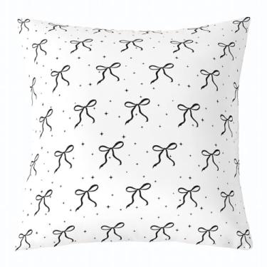 Imagem de Erosebridal Capa de almofada com laço, laço preto e branco, decoração de quarto de estrelas de galáxia princesa, decoração de quarto, 45 x 45 cm