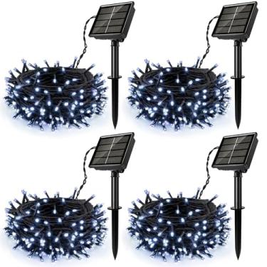 Imagem de [Pacote com 4] Luzes solares de Natal ao ar livre, 480 LEDs de luz solar cintilante externa com 8 modos e função de memória, luzes de Natal à prova d'água para decorações de festa de árvore de Natal
