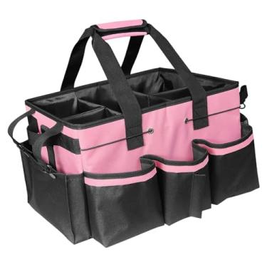 Imagem de Fenteer Bolsa de limpeza com alça removível, divisórias internas ajustáveis, confortável para empregada doméstica, com vários compartimentos, Rosa