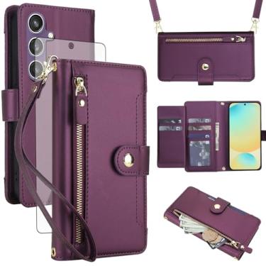 Imagem de Asuwish Capa de celular para Samsung Galaxy S24 FE 5G com zíper carteira, com protetor de tela de vidro temperado e alça transversal, suporte para cartão de crédito S 24 EF AI S24FE 24S mulheres