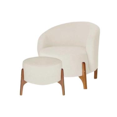 Imagem de Poltrona Decorativa Luxo com Puff Ariela Bouclê Ds Home, Bouclê Bege