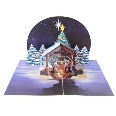 Imagem de Cartão pop-up de presépio, cartões pop-up 3D 15 x 20 cm, cartões religiosos de Natal para meninos, meninas, homens, mulheres, presépio, decoração artesanal, cartões de feliz Natal pop-up com envelopes