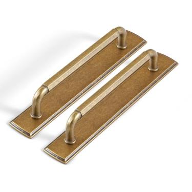Imagem de Goo-Ki Pacote com 2 puxadores de armário com placa traseira/espaçador puxadores de gaveta de latão antigo, orifício central de 12 cm, vintage, retrô, liga de zinco, ferragens de cozinha