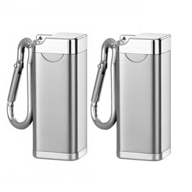 Imagem de 2 peças cinzeiro portátil com tampa, cinzeiros de metal hanlongyu para uso ao ar livre para cigarros, cinzeiro de bolso com chaveiro, cinzeiro de viagem pequeno à prova de fogo premium para levar em