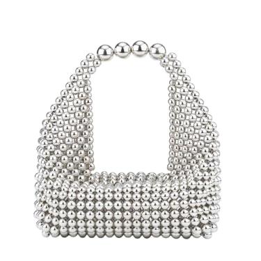 Imagem de Grandxii Bolsa clutch feminina de verão com pérolas, bolsa de mão com contas, bolsas noturnas, bolsas de tecido feitas à mão, para festa de casamento, festa na praia, elegante, bolsa de ombro para