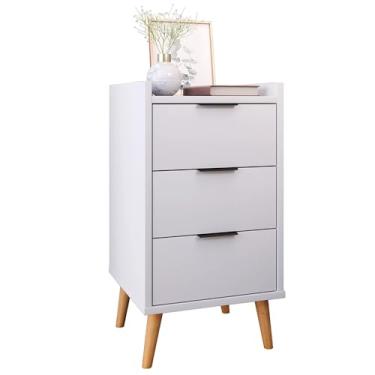 Imagem de Mesa De Cabeceira Retrô Mesinha Decorativa Quarto Casal - Toni 3 Gavetas (Unitário 1 Branco)