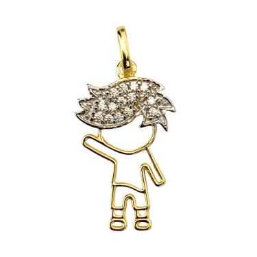 Imagem de Pingente Menino 2Cm Vazado Com Zircônias Em Ouro 10K