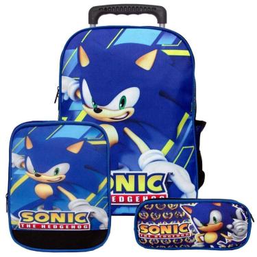 Imagem de Mochila Masculina Infantil Rodinha Sonic Lancheira Estojo Jg