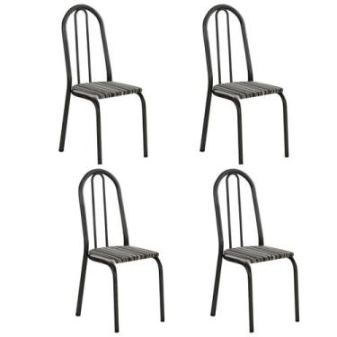 Imagem de Kit 04 Cadeiras Jantar Reforçada Pés Metal Tampo Listrado - Straso, Pr