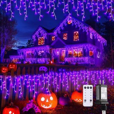 Imagem de Luzes de Halloween ao ar livre JMEXSUSS Purple 800 LED Icicle