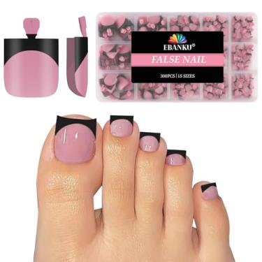 Imagem de 300 peças de unhas francesas para mulheres, prensas de unhas quadradas EBANKU afiadas, pontas de unhas pretas de acrílico com primer e base pré-aplicados, extensão de unhas postiças de gel macio, 15