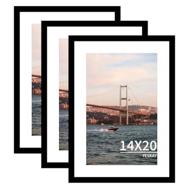 Imagem de YESKAY Porta-retrato 35,5 x 50,8 cm, pacote com 3 – Moldura de pôster preta para exibição de imagens 28 x 43 cm com tapete ou 35,5 x 50,8 cm sem tapete, para pendurar na parede horizontal e vertical