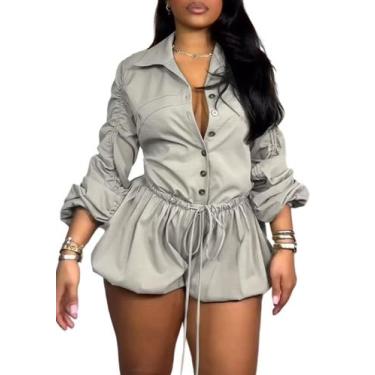 Imagem de Vestido feminino Romper Unybwonn de manga comprida com botões e lapela