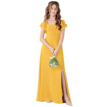 Imagem de Vestido de dama de honra Jirocum Marigold Chiffon de mangas compridas 