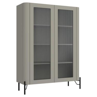 Imagem de Cristaleira Sala De Jantar 2 Portas Vidro Pés Industrial Preto Naim I03 Grigio - Lyam Decor