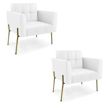 Imagem de Poltrona Pé de Ferro Dourado para Sala Kit 2 Elisa Corino Branco D03 - D'Rossi