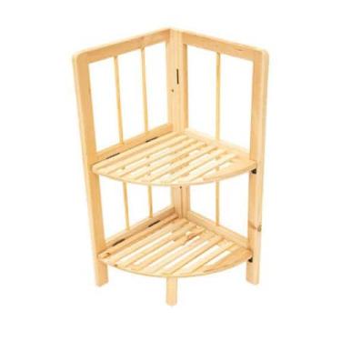 Imagem de Suporte Organizador Madeira 2 Prateleiras Canto Decorativo - Útil Ferr