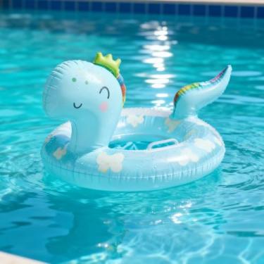 Imagem de Boia Inflável Infantil de Piscina com Estampa de Dinossauros 54 cm Externo x 27 cm Interno, Altura 35 cm, Anel de Natação para Crianças, Leve e Portátil, para Praia e Piscina
