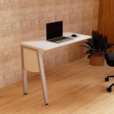 Imagem de Mesa Auxiliar 90cm de Acoplar com Tampo Chanfrado Pés Cavalete para Escritório Industrial Executive Cinza