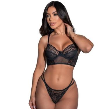 Imagem de Conjunto Lingerie Cropped Rendada sem Bojo Aro de Sustentação Alça Aju