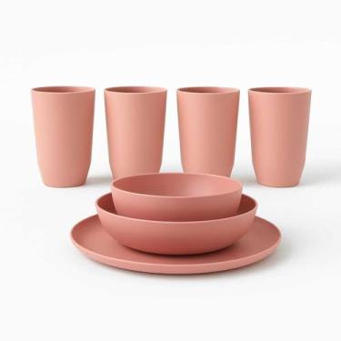 Imagem de Pratos de Jantar, Jogo Kit 12 Pratos 4 Copos 16 Peças, Perfeito para Qualquer Ocasião(Rosa Blush)